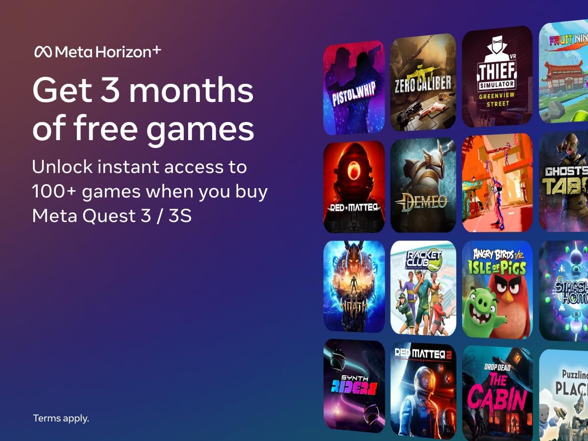 Meta Quest 3S 128GB | VR Headset | 33% More Memory | 2X Graphical Processing Power | Virtual Reality Without Wires | Access to 100+ Games with a 3-Month Free Trial of Meta Horizon+ Included