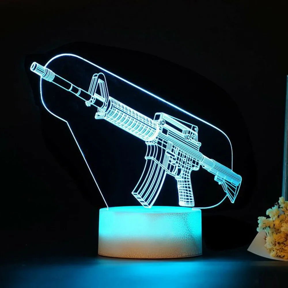 Game Rifle 3d Led Night Light Gaming Desktop Room Decoration Game Atmosphere Light Table Lamp Birthday Christmas Gifts for Boys