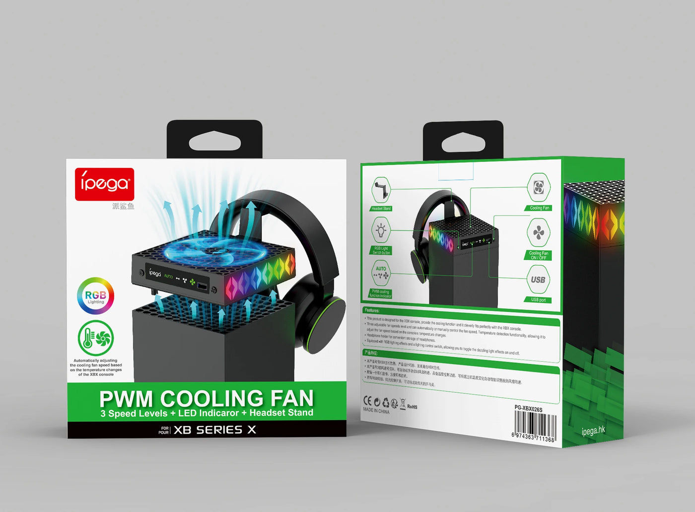 IPEGA Cooling Fans for Xbox Series X With RGB Light, Fan ProvideTemperature Control Supports and Headphone Storage PG-XBX026S