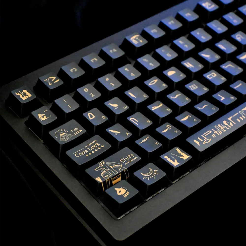 142 Keys Pharaoh Keycap PBT Material Cherry Profile Black Gold Color DYE Sublimation ANSI Layout For Mechanical Gaming Keyboard