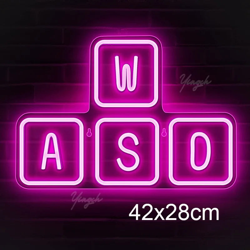 Game On Neon Sign LED Letter Gaming Keyboard Neon Decoration Lamp Dimmerable USB Plug for Game Room Bar Pubs Party Gift