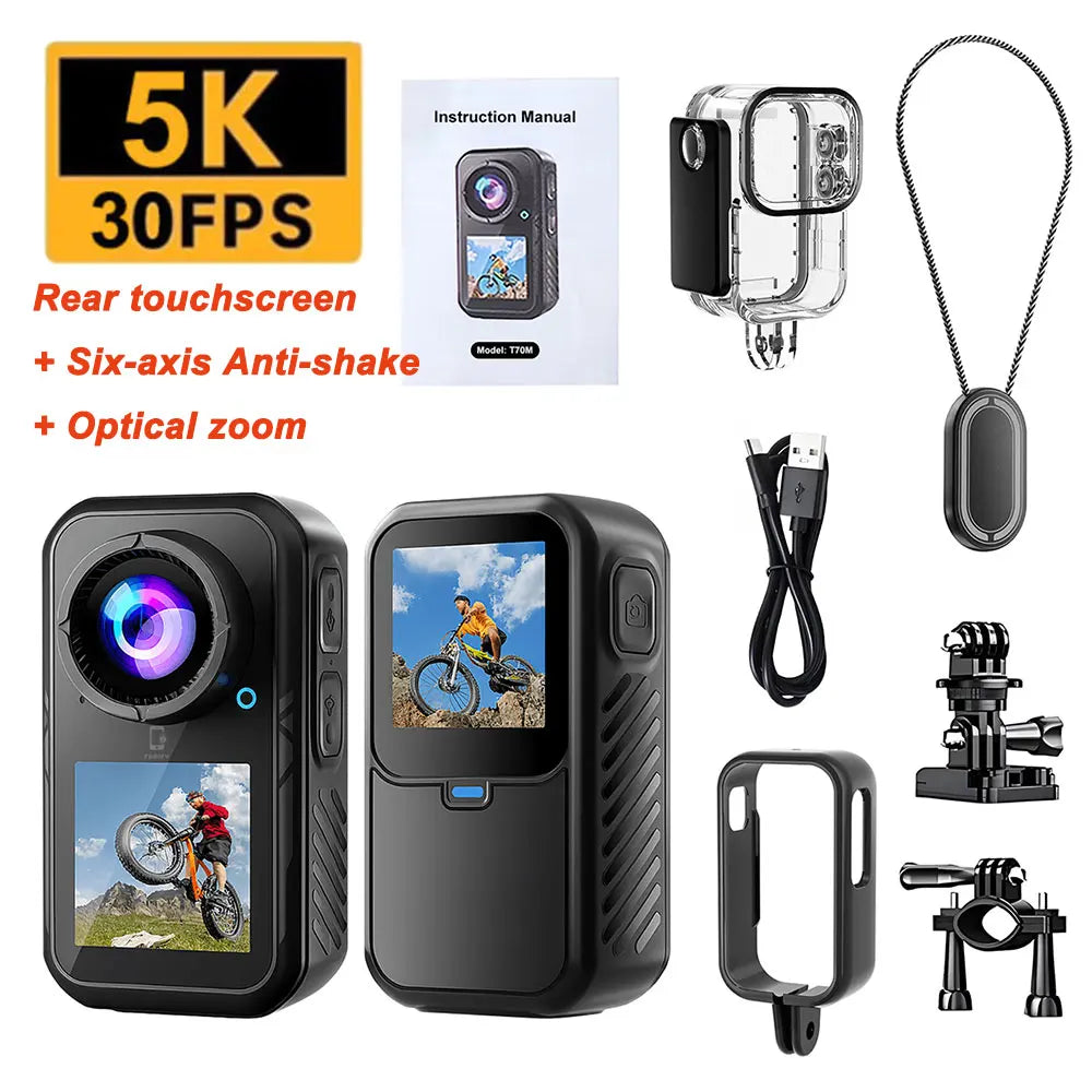 5K Thumb Sports Camera Anti-shake Action Camera 5X ZOOM Touchscreen Vlog Body Cam Outdoor Pocket Cam Bicycle Video Recorder