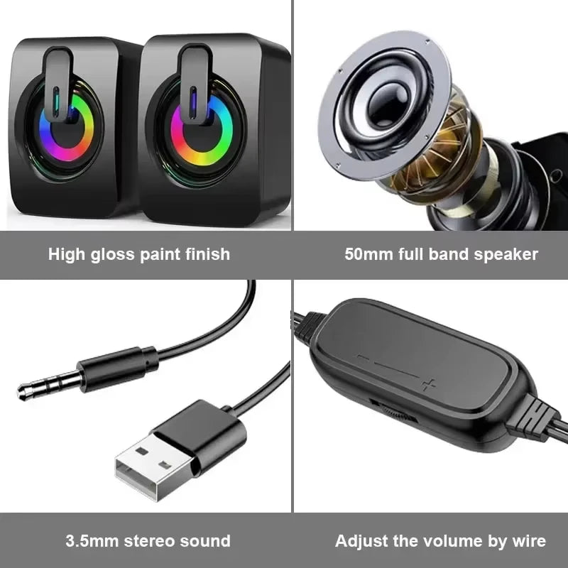Mini Computer Speaker Small Home Stereo Subwoofer Surround Sound 3.5MM AUX Music Player for Computers Laptops