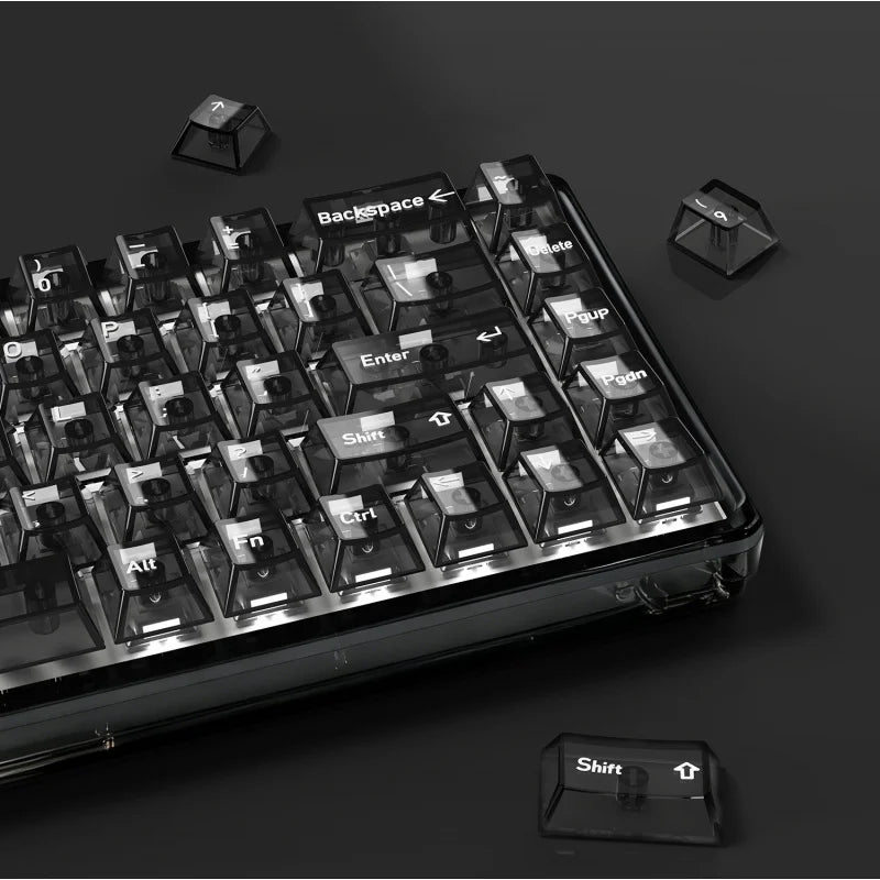 Multilingual Transparent Keycaps, EN/JP/RU/KR Crystal Clear Keycap Set, PC Material Full Translucent Mechanical Keyboard Keys