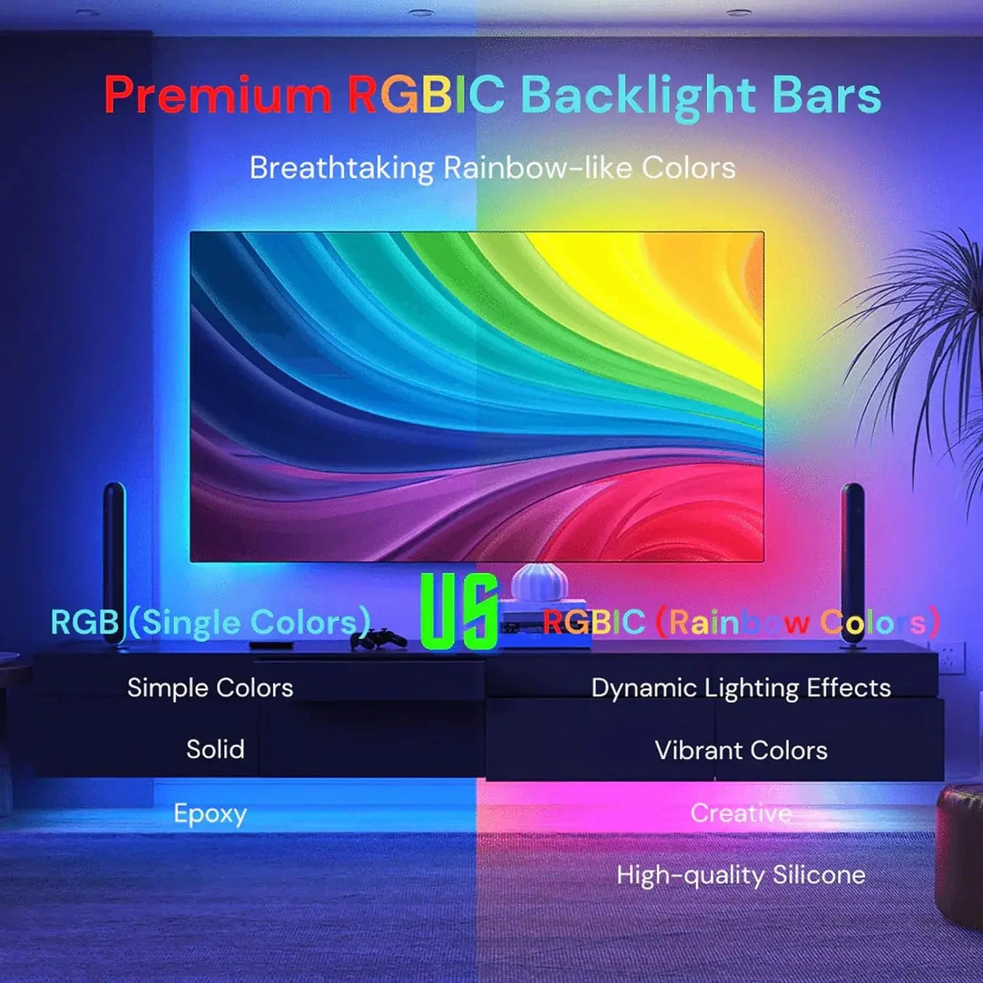 RGBIC LED TV Backlight Strip with AR Color Sensor APP Control Music Sync Smart RGB LED Strip Light for Gaming Atmosphere