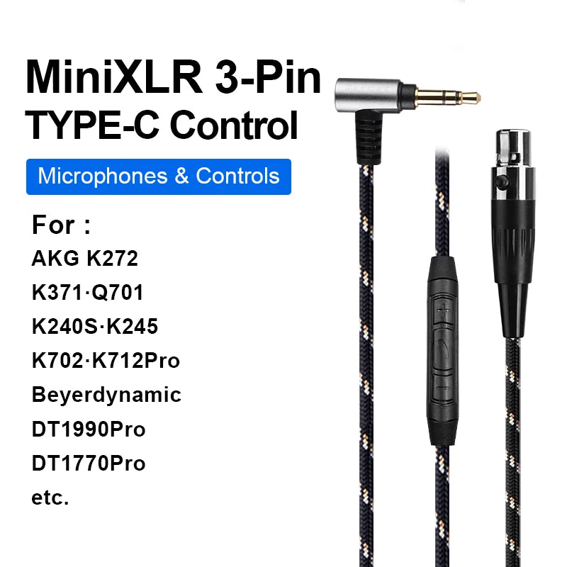 For AKG Q701 K240S K272 K371K701 DT1990Pro Replaceable TYPE-C USB-A Lightning to Mini XLR 3-Pin Desktop Computer Headphone Cable
