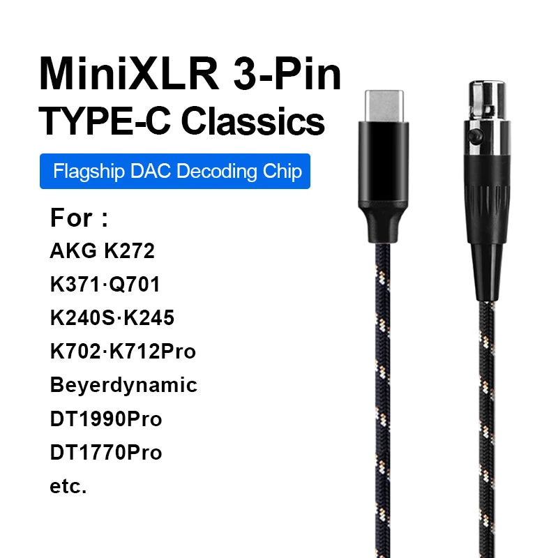 For AKG Q701 K240S K272 K371K701 DT1990Pro Replaceable TYPE-C USB-A Lightning to Mini XLR 3-Pin Desktop Computer Headphone Cable