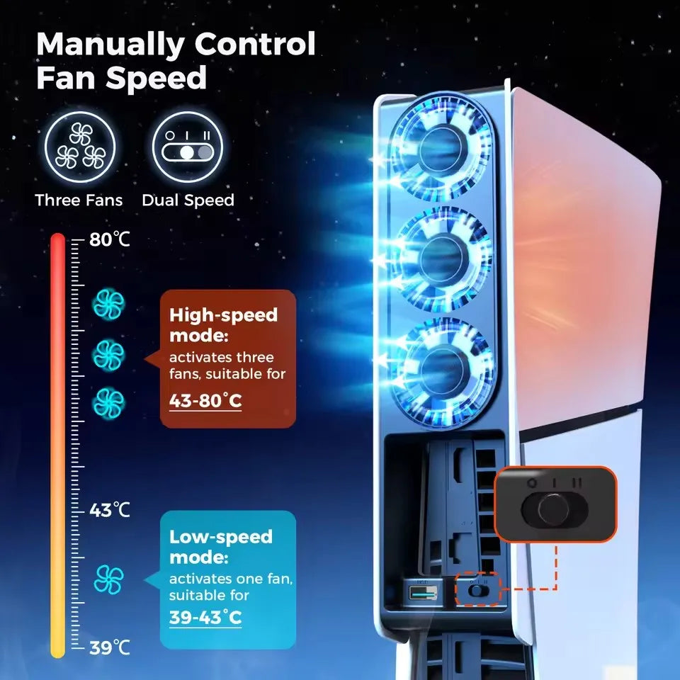 IINE PS5 Slim Intelligent Temperature-Controlled Cooling Fan Low-noice Working Compatible with PS5 Slim Disc & Digital Edition