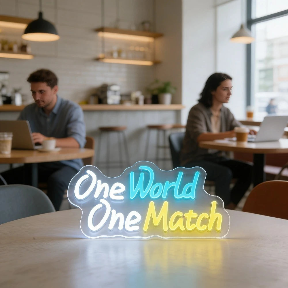 COne World One Match Gaming Neon Sign LED Desk Decor for Home Office Gaming Room Unity Competition  Lighting Wall Art Gift Idea