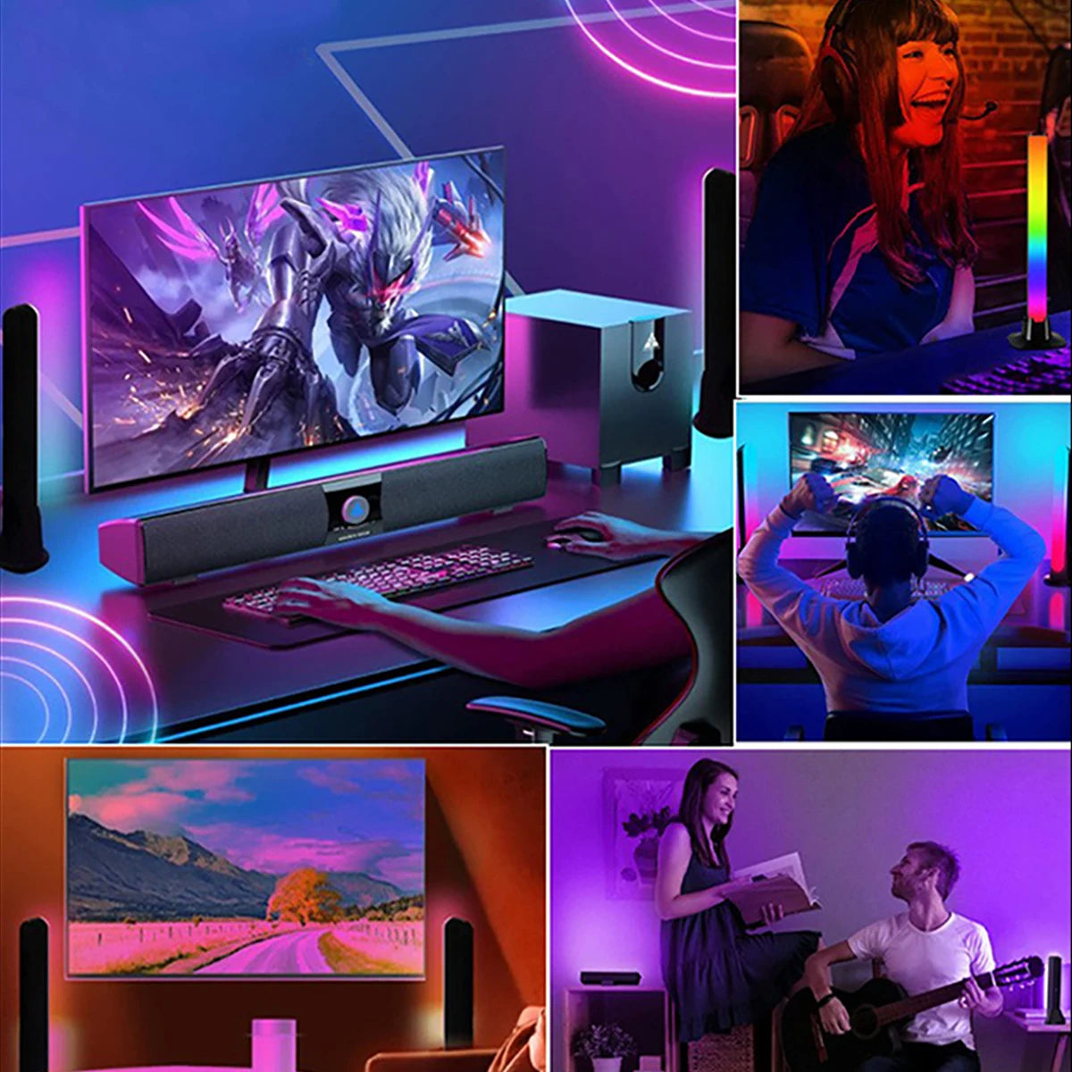 2 Led Strip Lights, Rgb Color Changing, 24-Key Remote Control, Symphony Ambiance, Music Rhythm, Ambient Lighting, Suitable for Rooms, Gaming, Tv, Parties, Christmas, USB Powered