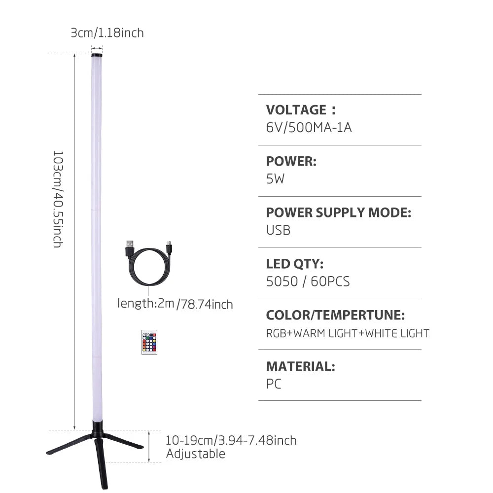 Floor Lamp 5V RGB IC 120CM Suitable For Bedroom Gaming Room Decorative Wall Corner Ambient Light Fast Delivery