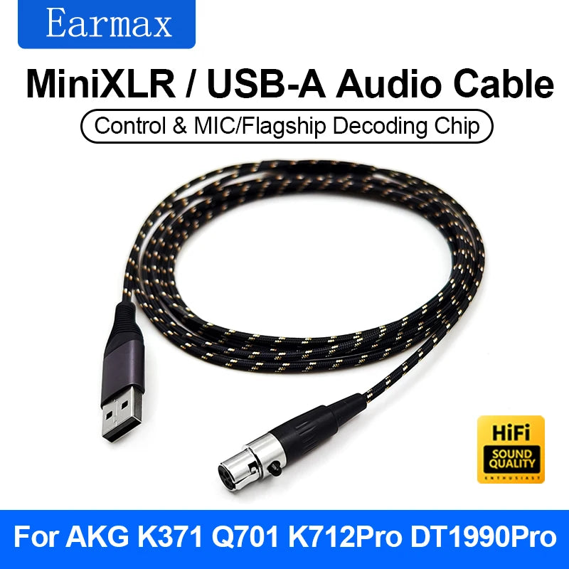 For AKG Q701 K240S K272 K371K701 DT1990Pro Replaceable TYPE-C USB-A Lightning to Mini XLR 3-Pin Desktop Computer Headphone Cable