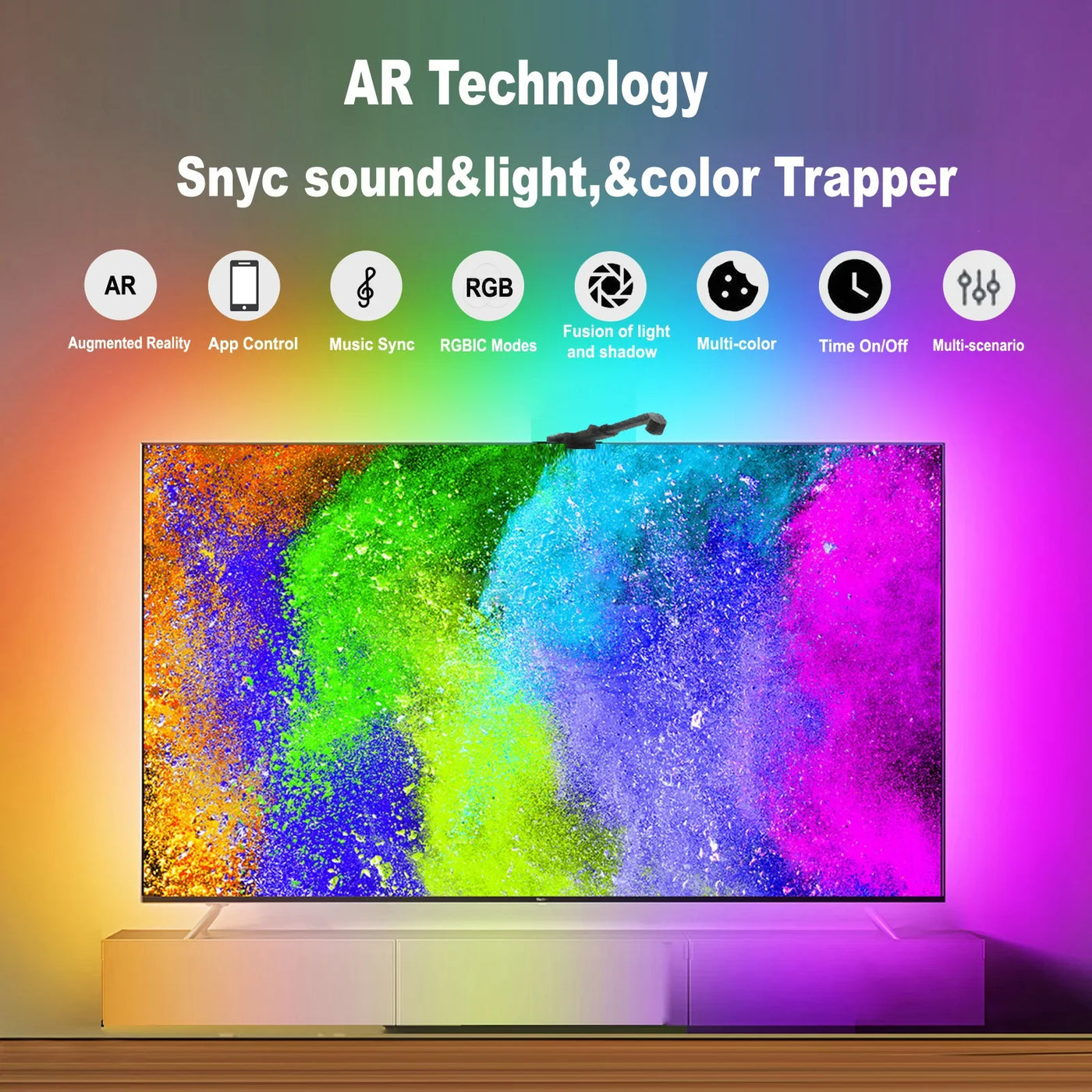 RGBIC LED TV Backlight Strip with AR Color Sensor APP Control Music Sync Smart RGB LED Strip Light for Gaming Atmosphere