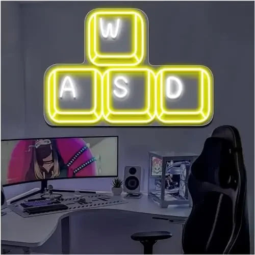 WASD Keyboard Keys USB Neon Sign Dimmable LED Neon Light for Gamer Bedroom Game Room Man Cave PC Desk Decor Teen Birthday Gifts