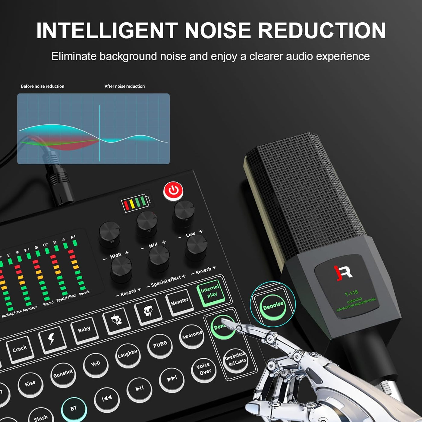 FAZE 1 ALL IN ONE Podcast Equipment Bundle, All-in-One Audio Interface DJ Mixer with Microphone, Stand, Monitor Earphone, Audio Mixer With Sound card for PC/Laptop/Phone, Streaming/Podcasting/Gaming (M9 Set)
