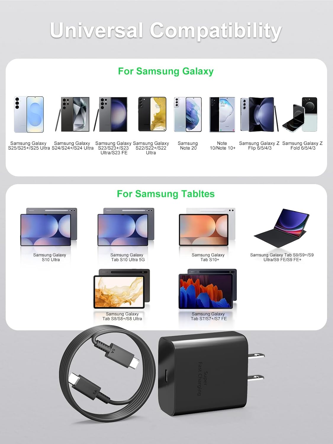 2 Pack 45W USB C Fast Charger for Samsung Fast Charger Compatible with Samsung S24 Ultra/S23/S22/S21 USB C Charger with 6FT/1.8M USB C Cable Type C Fast Charging S20/Note 20/10/Tab S9/S8/S7