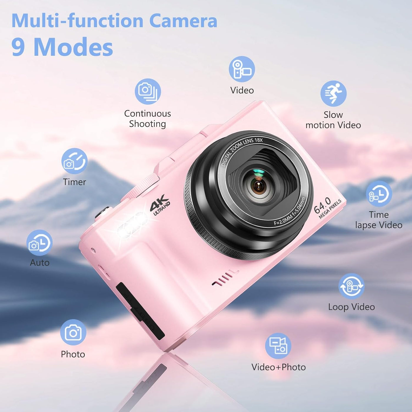 4K Digital Camera for Photography, 64MP Vlogging Camera for YouTube with 3" 180° Flip Screen, 18X Digital Zoom Point and Shoot Camera with 32GB Micro SD Card for Beginner (Black)