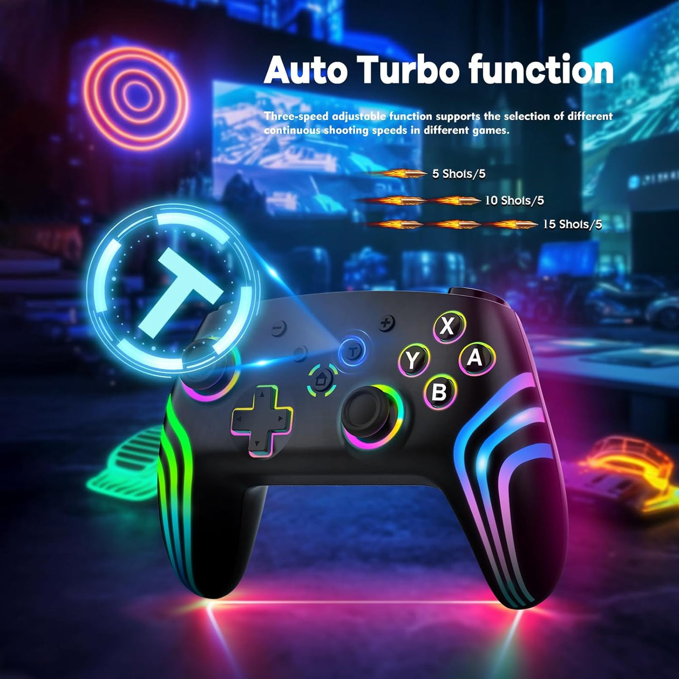 MYSTILUCK Wireless Pro Controller for Switch/Switch 2/Lite/OLED/PC, Gamepad with 7 Color Changing RGB Lighting/Hall Effect Trigger/Dual Vibration/Turbo, Ergonomic Designed Precise Joystick
