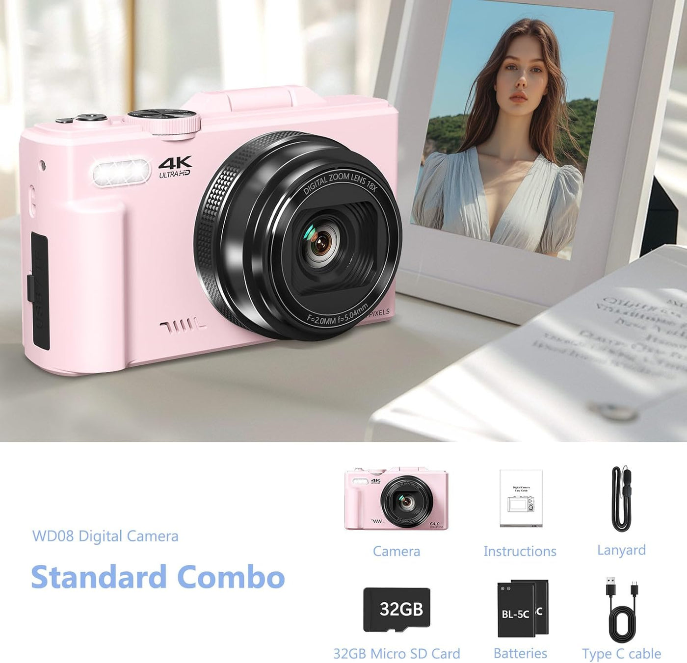 4K Digital Camera for Photography, 64MP Vlogging Camera for YouTube with 3" 180° Flip Screen, 18X Digital Zoom Point and Shoot Camera with 32GB Micro SD Card for Beginner (Black)