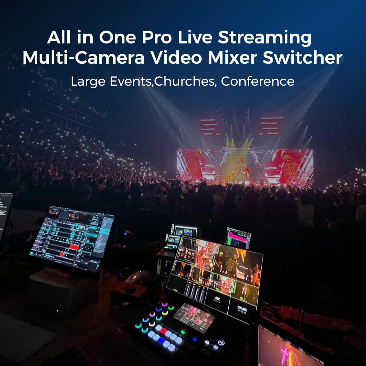 FAZE1 RGBlink mini-Edge SDI All-in-One Live Video Switcher Recorder with 4K SDI/HDMI Inputs, UVC, NDI, PTZ & Audio Mixer – Pro Streaming Kit for Live Streaming, Podcasting, Content Creation