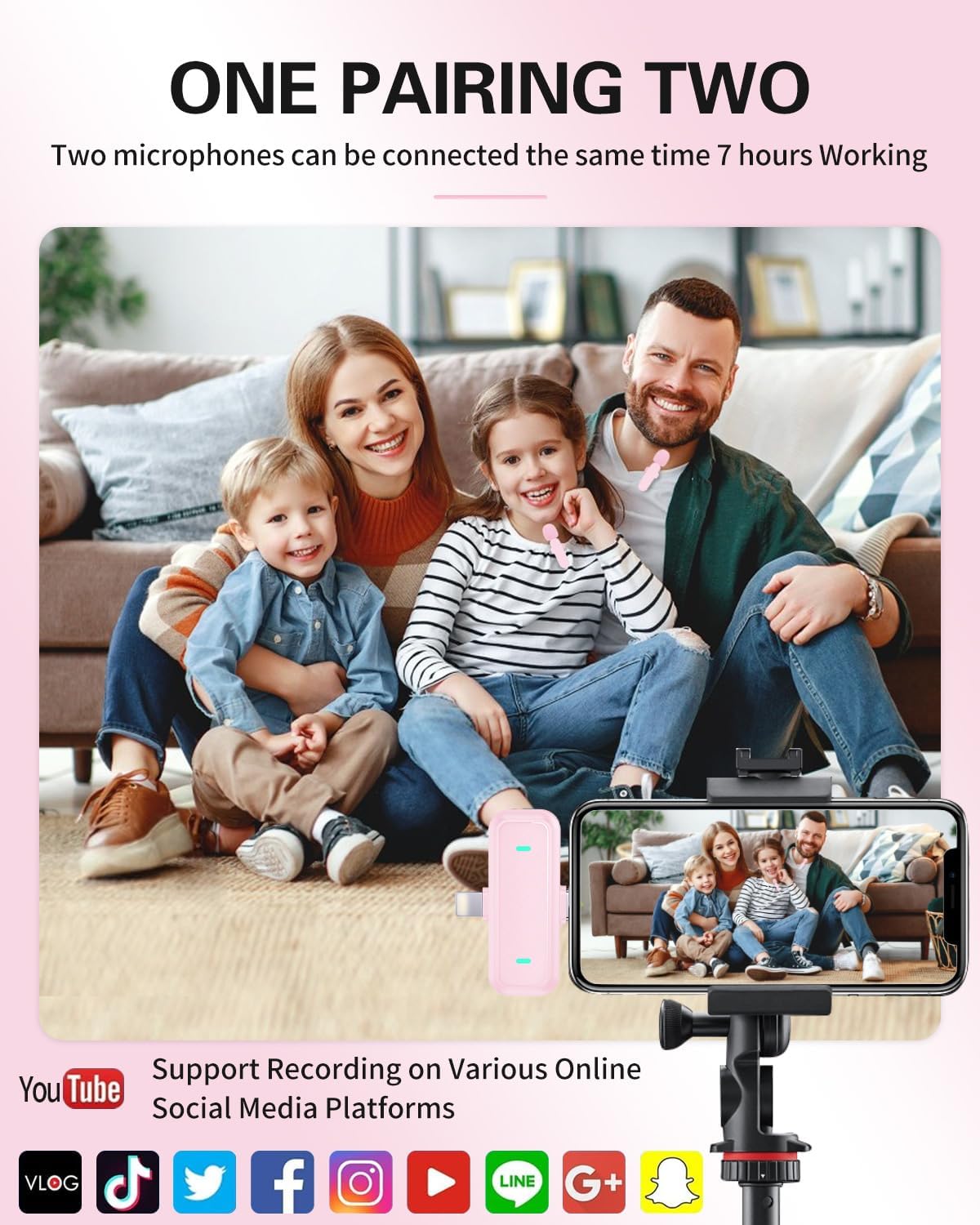 3-in-1 Wireless Lavalier Microphone for iPhone, Android, Cameras - Mini Microphone with Digital Display & Noise Reduction, 20H Battery Life, Mic for Video Recording, TikTok, YouTube, Vlogging
