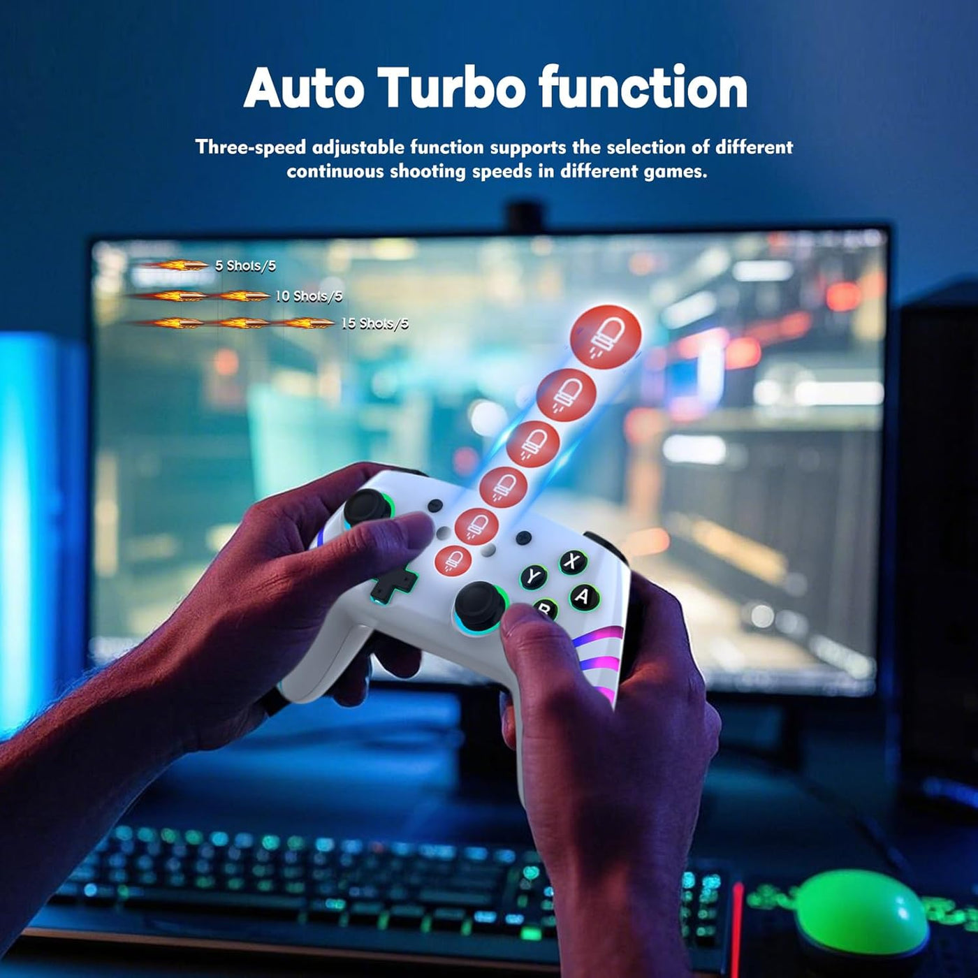 MYSTILUCK Wireless Pro Controller for Switch/Switch 2/Lite/OLED/PC, Gamepad with 7 Color Changing RGB Lighting/Hall Effect Trigger/Dual Vibration/Turbo, Ergonomic Designed Precise Joystick