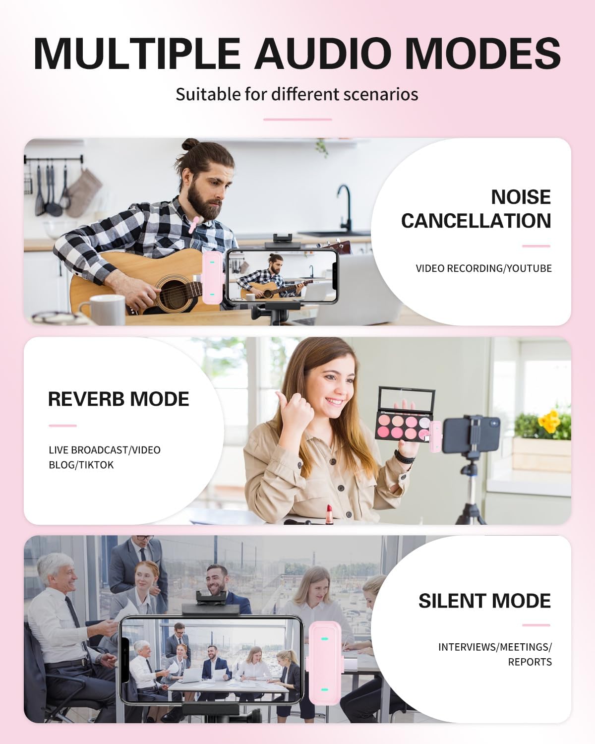 3-in-1 Wireless Lavalier Microphone for iPhone, Android, Cameras - Mini Microphone with Digital Display & Noise Reduction, 20H Battery Life, Mic for Video Recording, TikTok, YouTube, Vlogging