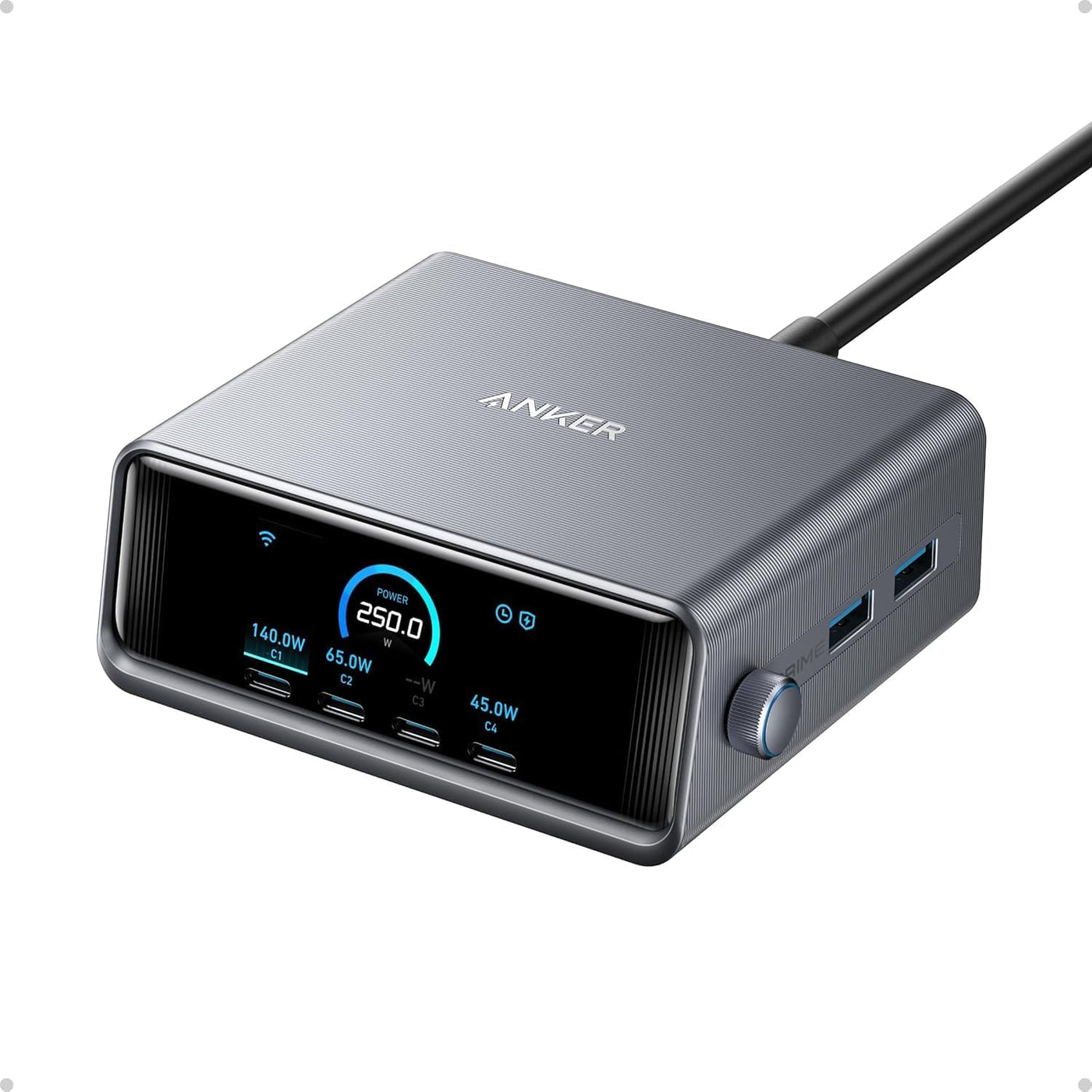 Anker Prime Charging Station, GAMING FAZE 1 250W 6-Port GaN USB C Charger, 2.26" LCD Smart Display Control, Compatible with iPhone, Galaxy, MacBook, Dell for Home Office, Desk Accessories