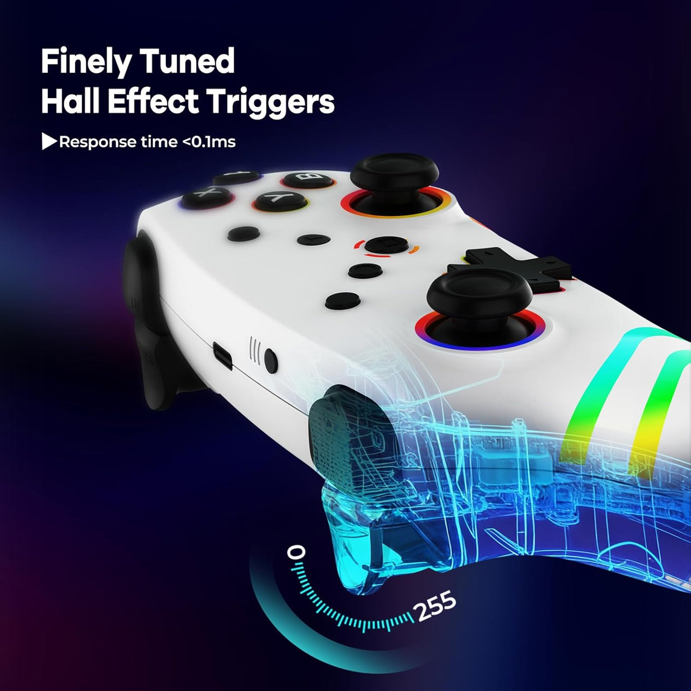 MYSTILUCK Wireless Pro Controller for Switch/Switch 2/Lite/OLED/PC, Gamepad with 7 Color Changing RGB Lighting/Hall Effect Trigger/Dual Vibration/Turbo, Ergonomic Designed Precise Joystick