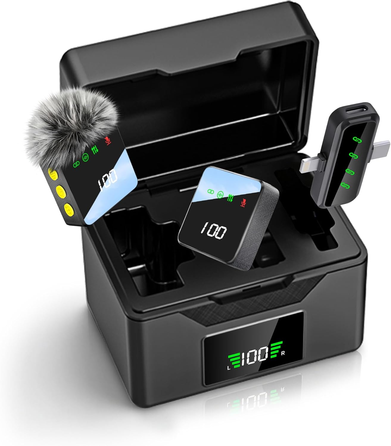 3-in-1 Wireless Lavalier Microphone for iPhone, Android, Cameras - Mini Microphone with Digital Display & Noise Reduction, 20H Battery Life, Mic for Video Recording, TikTok, YouTube, Vlogging