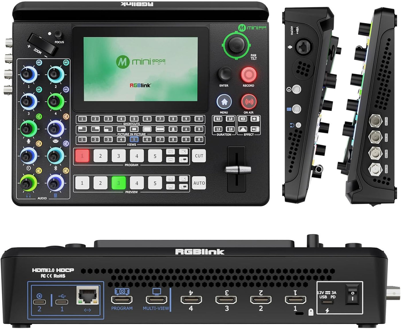FAZE1 RGBlink mini-Edge SDI All-in-One Live Video Switcher Recorder with 4K SDI/HDMI Inputs, UVC, NDI, PTZ & Audio Mixer – Pro Streaming Kit for Live Streaming, Podcasting, Content Creation