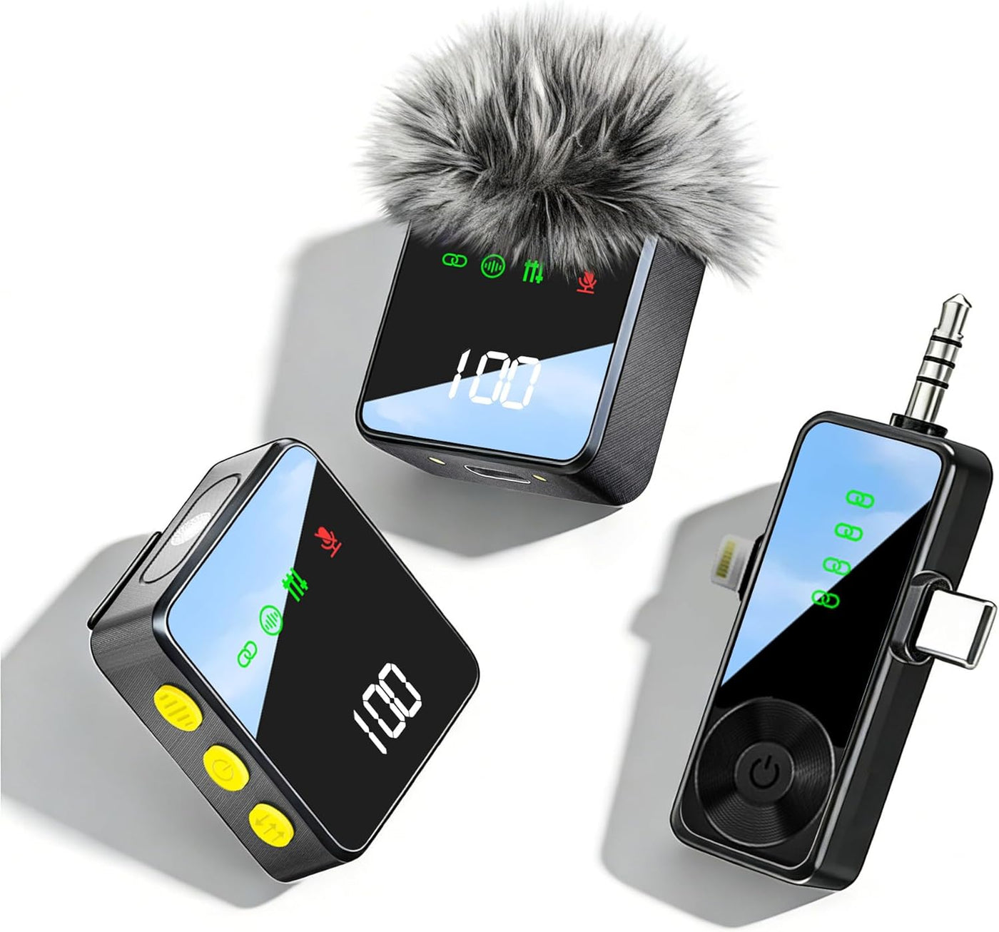3-in-1 Wireless Lavalier Microphone for iPhone, Android, Cameras - Mini Microphone with Digital Display & Noise Reduction, 20H Battery Life, Mic for Video Recording, TikTok, YouTube, Vlogging