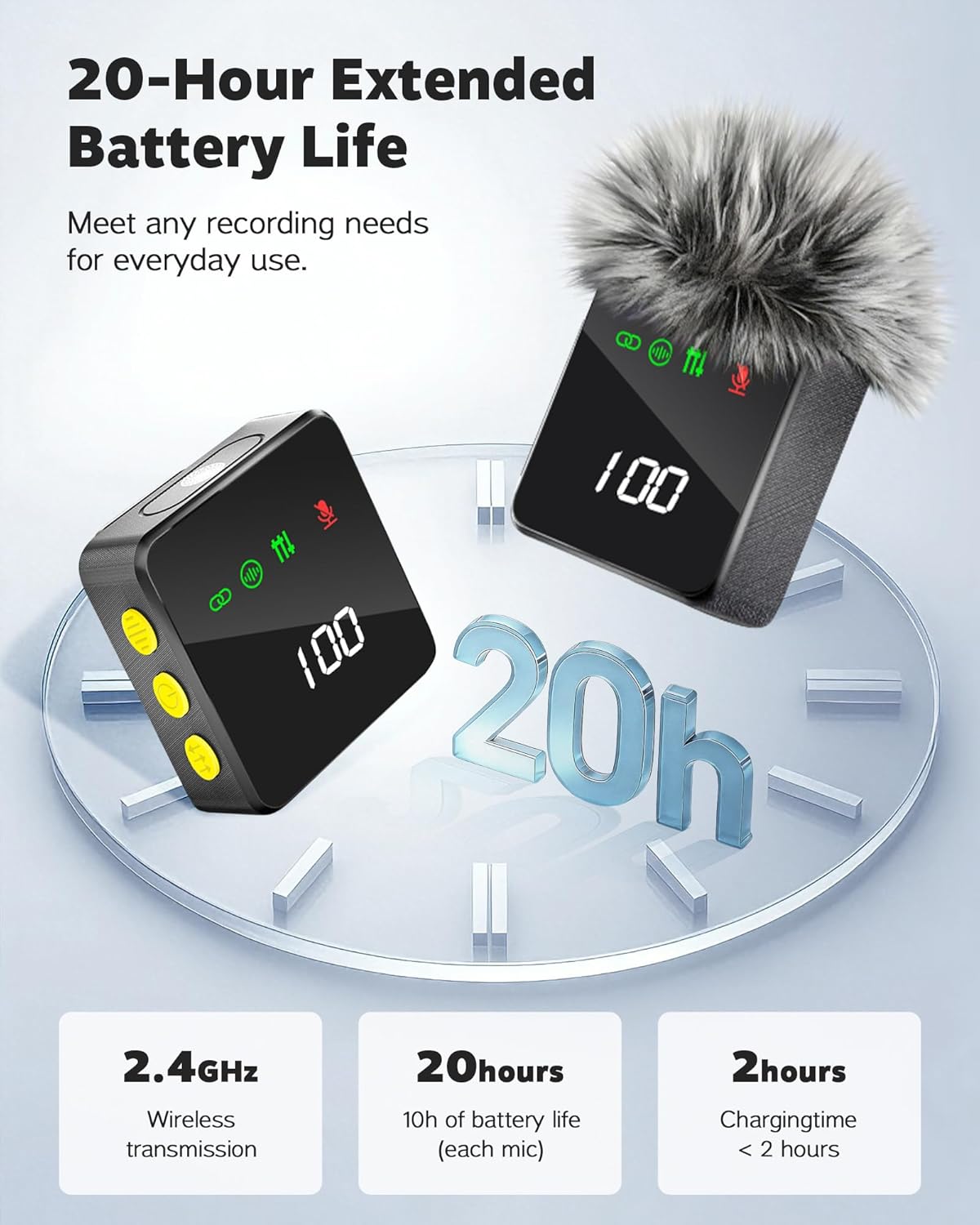 3-in-1 Wireless Lavalier Microphone for iPhone, Android, Cameras - Mini Microphone with Digital Display & Noise Reduction, 20H Battery Life, Mic for Video Recording, TikTok, YouTube, Vlogging