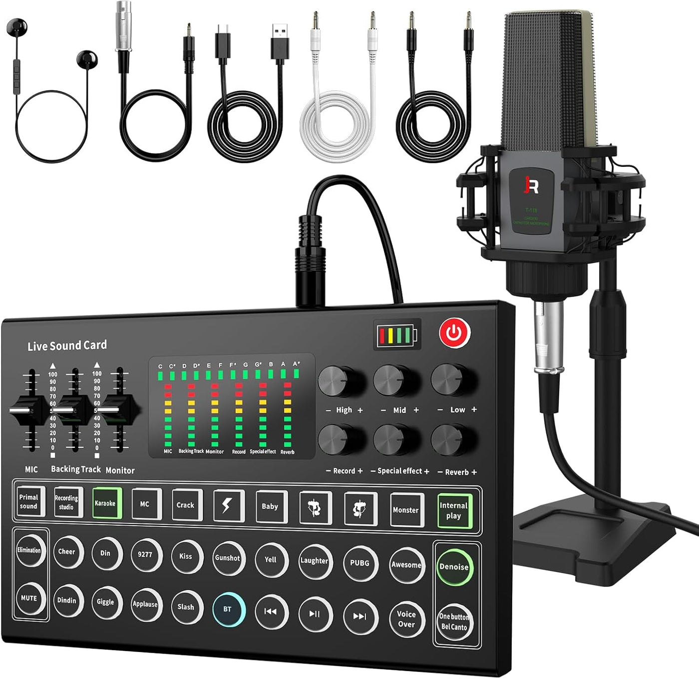 FAZE 1 ALL IN ONE Podcast Equipment Bundle, All-in-One Audio Interface DJ Mixer with Microphone, Stand, Monitor Earphone, Audio Mixer With Sound card for PC/Laptop/Phone, Streaming/Podcasting/Gaming (M9 Set)