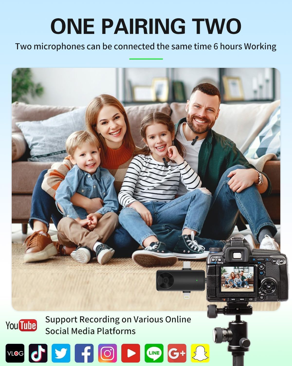 3-in-1 Wireless Lavalier Microphone for iPhone, Android, Cameras - Mini Microphone with Digital Display & Noise Reduction, 20H Battery Life, Mic for Video Recording, TikTok, YouTube, Vlogging