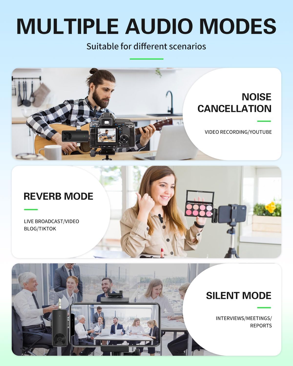 3-in-1 Wireless Lavalier Microphone for iPhone, Android, Cameras - Mini Microphone with Digital Display & Noise Reduction, 20H Battery Life, Mic for Video Recording, TikTok, YouTube, Vlogging
