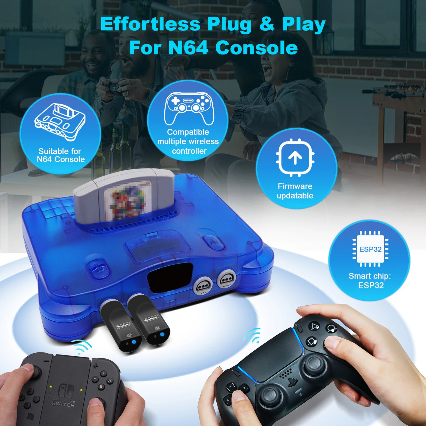 RetroScaler Blueretro Wireless Controllers Adapter For N64 Game Console To PS3/PS4/PS5/Xbox Series X/S Gamepad For Nintendo 64