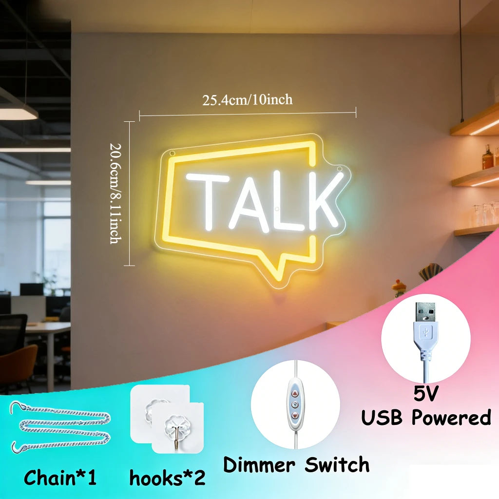 Speech Bubble TALK Neon Sign Office LED Neon Light USB Dimmable for Podcast Studio Bedroom Therapy Space Speech Event Wall Decor