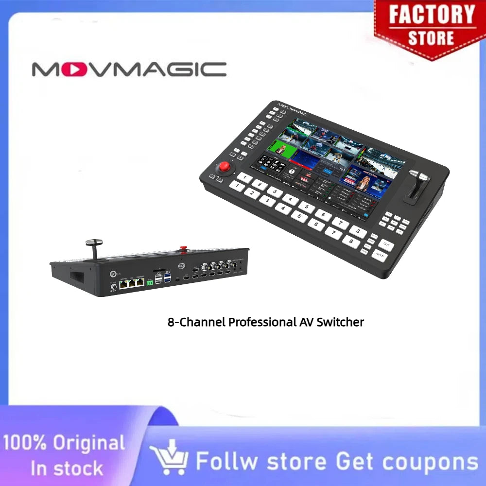 MOVMAGIC M8 4K  Professional 8CH Video Mixer 10.1" Touch Screen HDMI&3G-SDI/ NDI ISO Recording for Live Streaming Conference