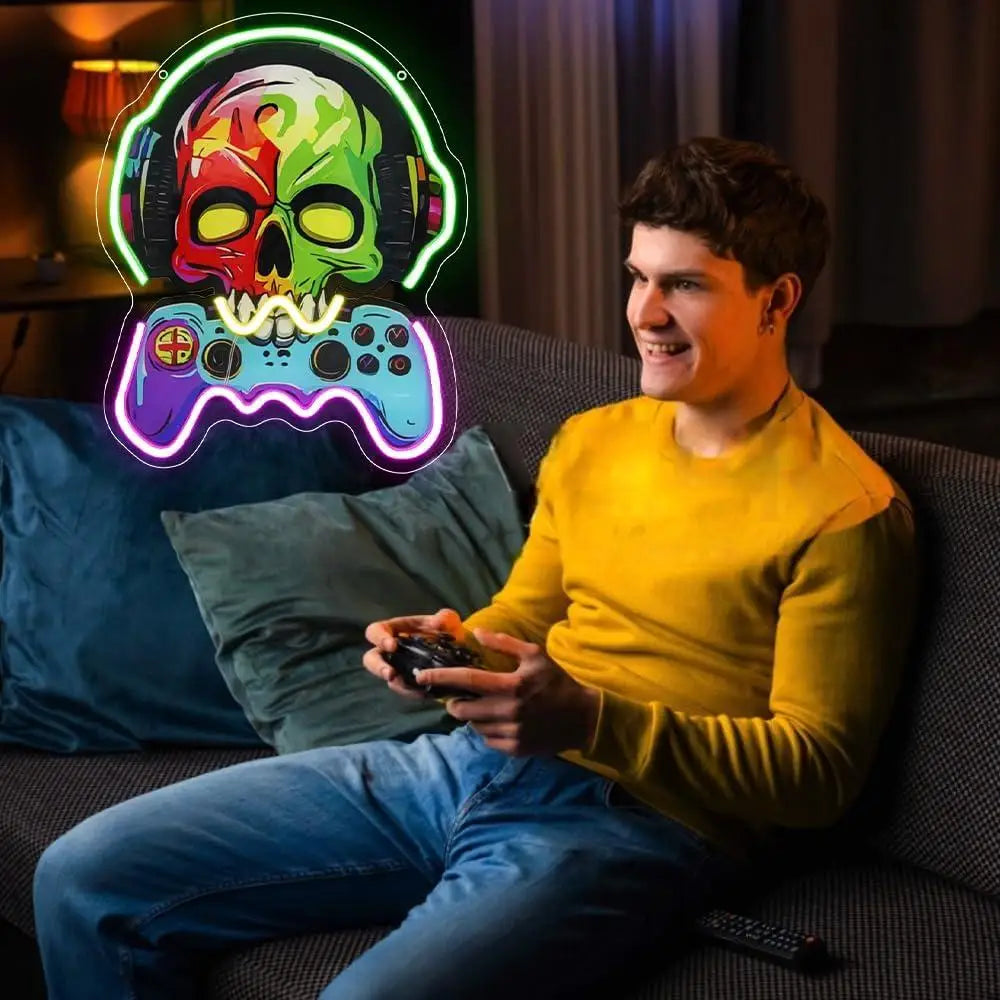 Gamer Neon Sign Gaming Skull USB Neon Lights for Gamer Room Bedroom Party Playroom Decoration Teen Boys Gift Wall Decor