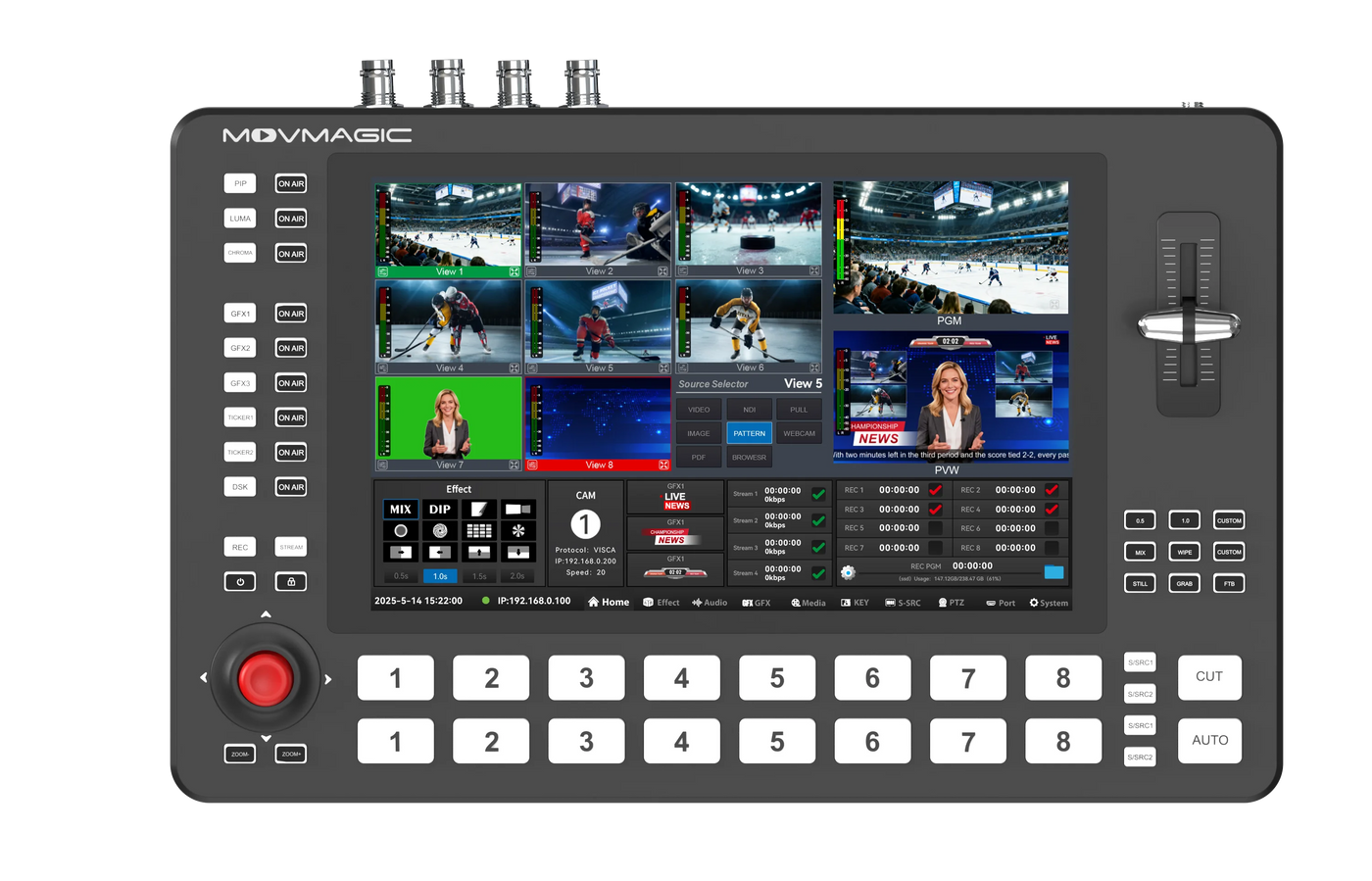 MOVMAGIC M8 4K  Professional 8CH Video Mixer 10.1" Touch Screen HDMI&3G-SDI/ NDI ISO Recording for Live Streaming Conference