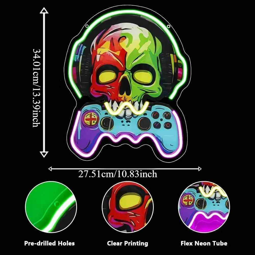 Gamer Neon Sign Gaming Skull USB Neon Lights for Gamer Room Bedroom Party Playroom Decoration Teen Boys Gift Wall Decor