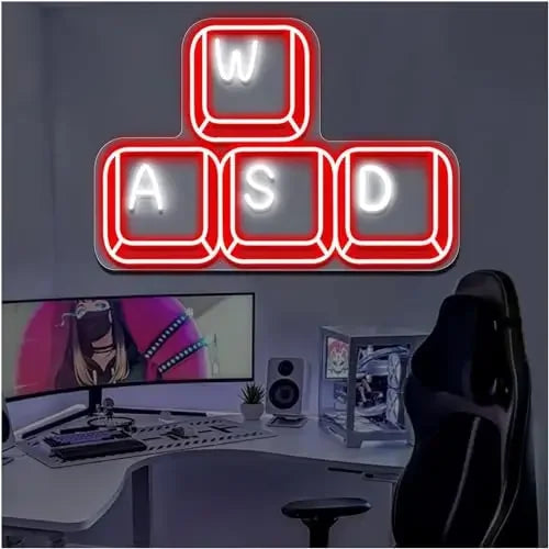 WASD Keyboard Keys USB Neon Sign Dimmable LED Neon Light for Gamer Bedroom Game Room Man Cave PC Desk Decor Teen Birthday Gifts