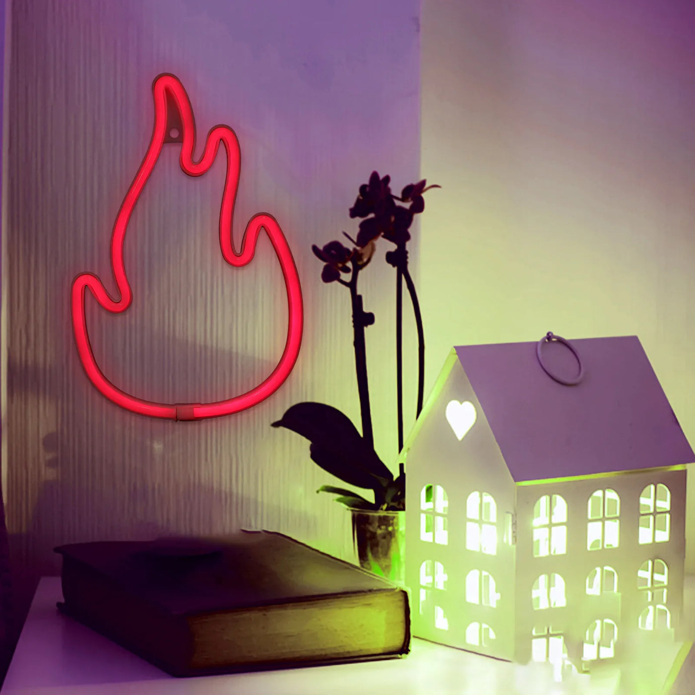 Neon Light Sign Flame Shape Led Wall Decor For Home Bar Bedroom Gaming Room Blue Aesthetic Hanging Decorative Lights