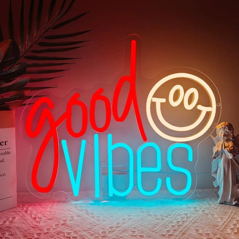 Good Vibes Neon Sign USB Dimmable Smile Face LED Light for Bar Party Dorm Gaming Room Bedroom Decorations neon personnalisé Gift