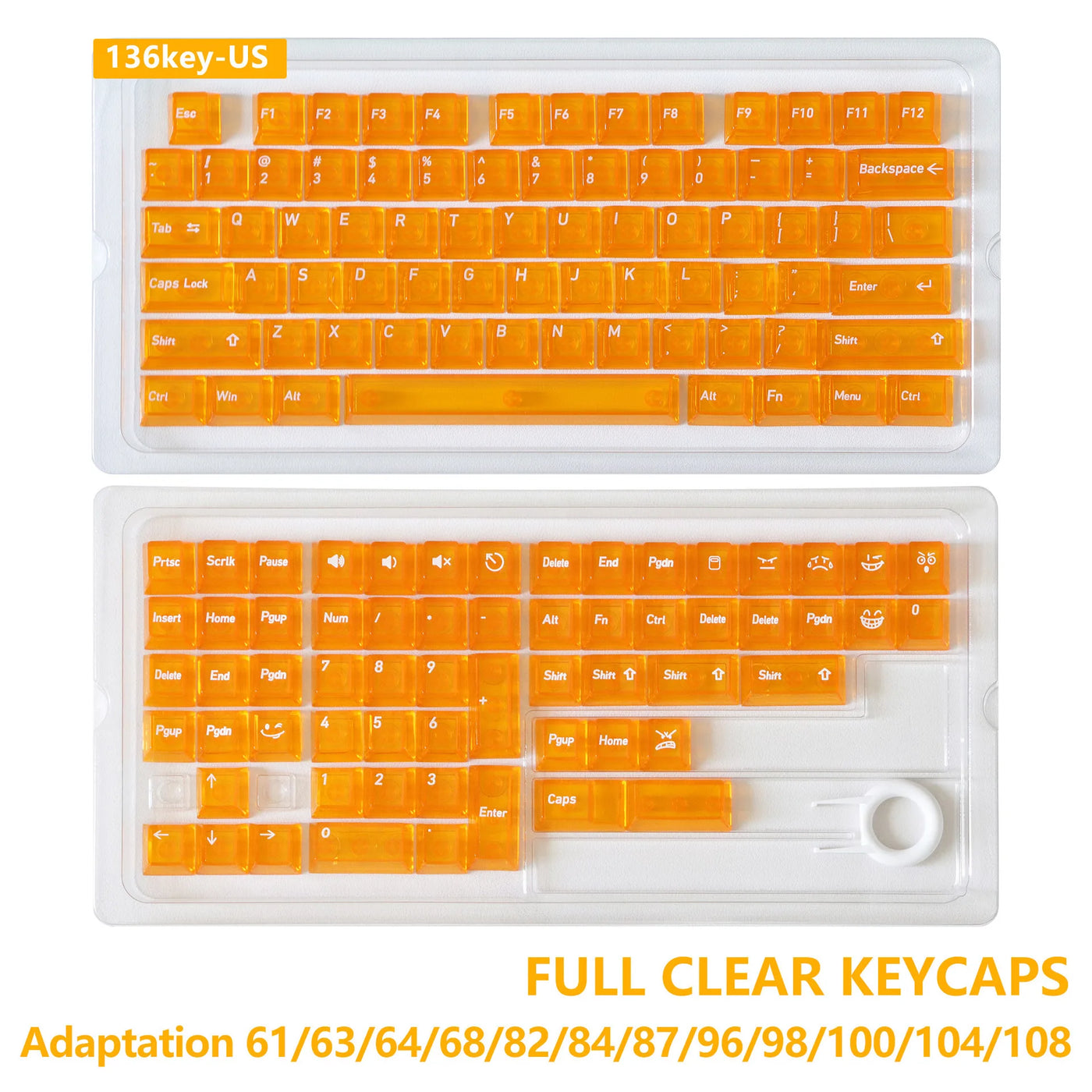 Multilingual Transparent Keycaps, EN/JP/RU/KR Crystal Clear Keycap Set, PC Material Full Translucent Mechanical Keyboard Keys