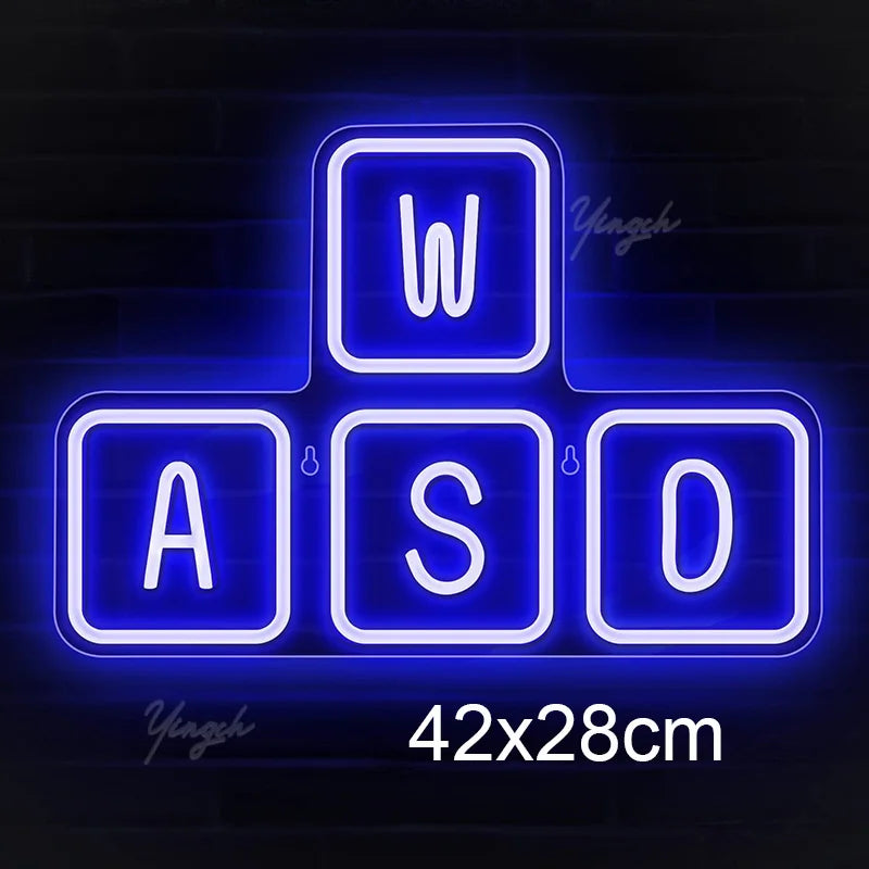 Game On Neon Sign LED Letter Gaming Keyboard Neon Decoration Lamp Dimmerable USB Plug for Game Room Bar Pubs Party Gift