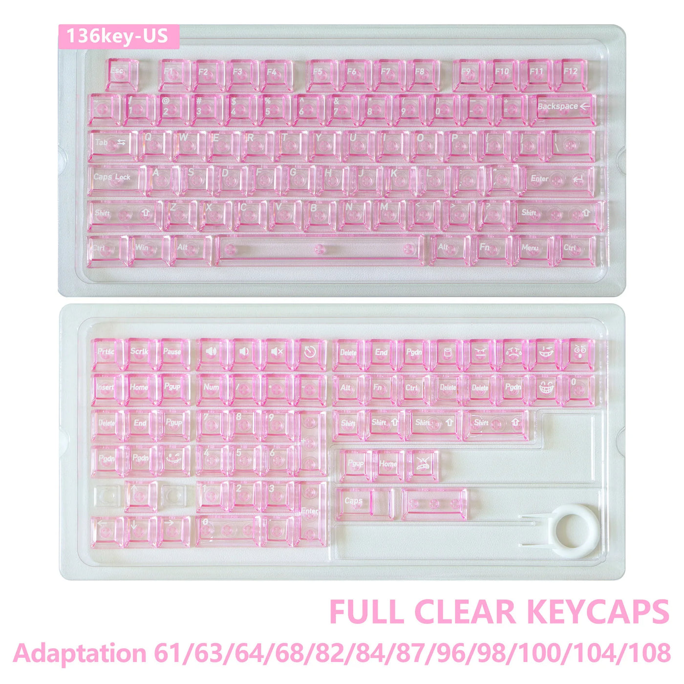 Multilingual Transparent Keycaps, EN/JP/RU/KR Crystal Clear Keycap Set, PC Material Full Translucent Mechanical Keyboard Keys