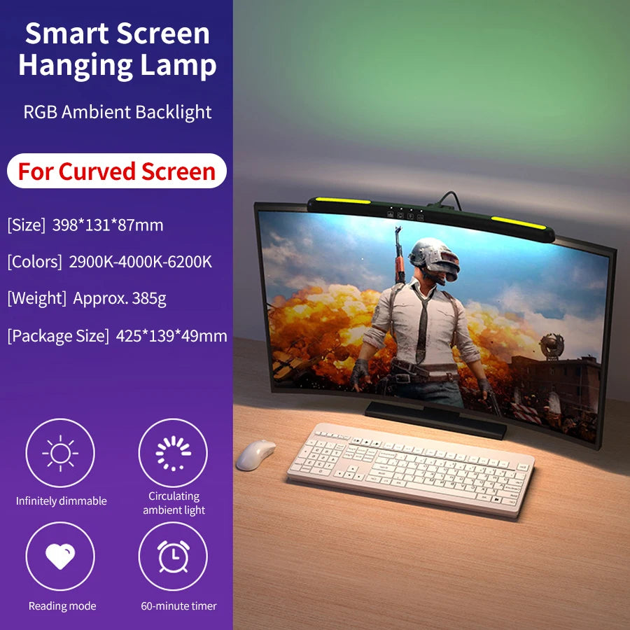 LED Desk Lamp USB Screen Hanging Light Curved Screen Monitor Light Bar RGB Background Atmosphere Lights Gaming Room Decoration