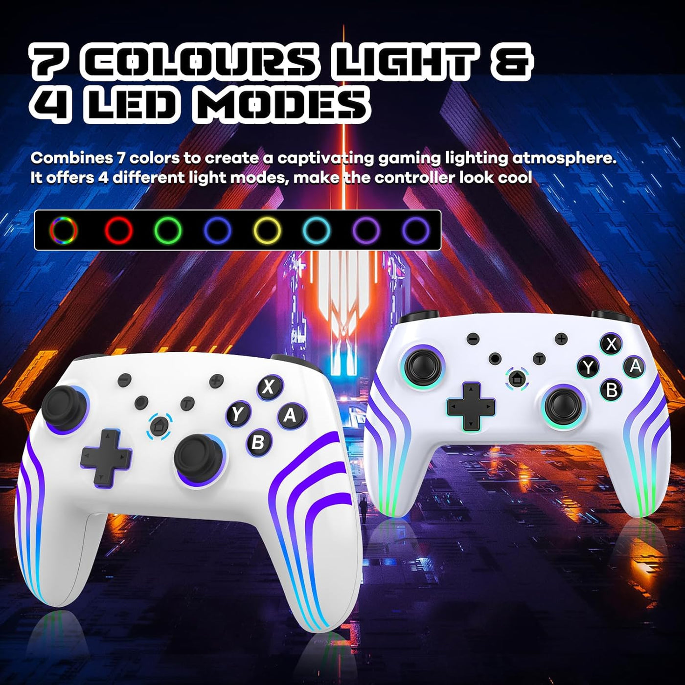 MYSTILUCK Wireless Pro Controller for Switch/Switch 2/Lite/OLED/PC, Gamepad with 7 Color Changing RGB Lighting/Hall Effect Trigger/Dual Vibration/Turbo, Ergonomic Designed Precise Joystick